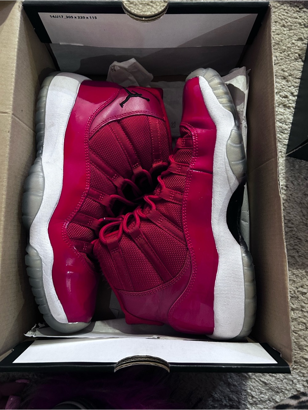 Nike Red and White Air Jordan 11 High-Top Sneakers
